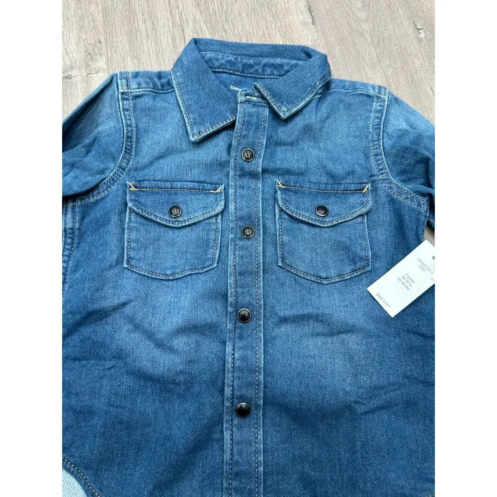 NWT Baby Gap Boys Blue Chambray Long Sleeve Western Button Up Shirt Size 3 Years